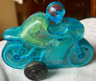 Vintage 1960s Blue Plastic Lithograph Friction Motorcycle Toy - Made In Japan