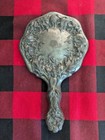 Antique Silver Floral Beveled Glass Hand Held Mirror Art Nouveau Shabby Chic