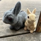Vtg Flocked Brown Bunny Rabbit Coin Bank  W stopper And Tan Josef Figurine