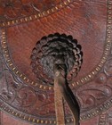 Rare Spanish Colonial Transitional Ornate Stitched Lion Conchos Saddle Bags 1850