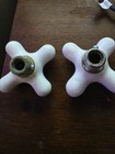 Vintage Porcelain Hot Cold Cross Sink Knobs Faucet Handles With Brass Bases