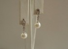 Dangling Pearl Earrings W  Lab Diamonds   925 Sterling Silver   24mm By 9mm