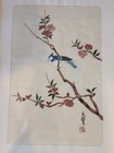 Vintage Oriental Asian Bird And Cherry Blossom Painting On Silk  Signed 