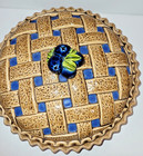 Vintage Covered Blueberry Pie Plate Ceramic Lattice Lid Dish 10 5  2 Piece Japan