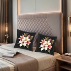 Set Of 2 Floral Throw Pillow Covers 18x18in - Vibrant Pink White   Red Flowers 