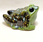 Vintage Ceramic Frog Figurine Drip Glaze Pottery Green Brown Spotted Toad Statue