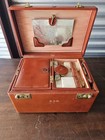 Vintage Shortrip Brown Leather Vanity Train Case With Mirror Key And Bottles