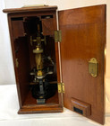 Antique Early 1900 s Brass Bausch   Lomb Microscope W wooden Box Plus Extras
