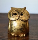 Vintage Japanese Mid Century Gold Gilt Cast Iron Owl Incense Holder Lantern