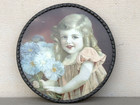 Antique Victorian Glass Chimney Flue Cover Young Girl Flowers