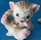 Pair Vintage Playful Kitten Green Eyes Porcelain Figurine Sugar Glaze Japan