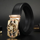 Men s Automatic Click Buckle Microfiber Leather Black Belt Casual Ratchet Belt