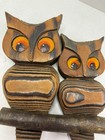 Vintage Carved Wood  2 Owls On A Branch Felt Eyes Wall Hanging 8    Decor Cabin