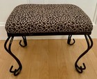 Antique Vintage Leopard Print Foot Stool   Wrought Iron Base 17  X 14  X 13 