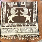 Vintage Reversible Lion Fringe Wool Mexican Blanket Poncho Gaban Wall Hanging
