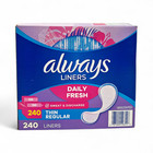 Always Daily Fresh Panty Liners Thin Regular  Unscented - 240 Count