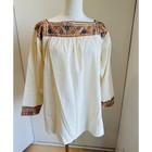 Vintage 70s Peasant Blouse Boho Hand Embroidered Cotton Folk Festival Shirt Sz M