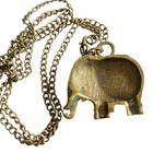 Bronze Tone Green Enamel Elephant Pendant Necklace