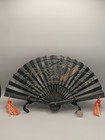 Vintage Heavy Cast Iron Japanese Embossed  Hand-stained  Decorative Fan W  Stand