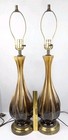Pair Of Vintage Mid Century Modern Ceramic Earthy Brown Drip Glaze Table Lamps 