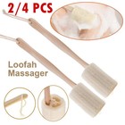 2 4pc Wood Loofah Back Scrubber Brush Bath Body Exfoliating Long Handle Massage