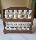 Vintage Spice Rack Wood With 12 Glass Jars Apothecary Cottage Core Farm House