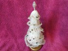 Vintage Japan 7  Tulle Mesh White Christmas Tree Mercury Bead Ornaments-label-ex