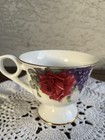 Rare Vgt Gracie Bone China    bella Lux    Tea Cup saucer Red Rose Floral Gold Trim