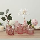 6 Dusty Rose Decorative Glass Flower Vases Embossed Vintage Design Party