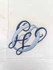 Sferra Set 9 White Cotton Dinner Napkins Blue Monogram Hemstitched Luxury