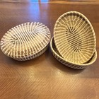 2pc Oval Wicker Basket Set W  Lids Bohemian Brown beige Medium Indoor