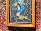 Antique Stained Glass Transom Window Oak Case 26 Lb Arts   Crafts Mission