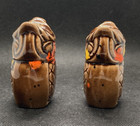 Lot Of 2 Vintage Ceramic Owls Macrame Beads Brown Glazed Hand Painted 2 5  Tall