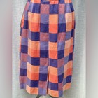 Vintage Plaid Purple And Pink Midi Pencil Linen Lined  Skirt