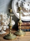 Pair Of Antique Candlesticks Brass French Rococo Candle Holders