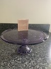 Godinger Amethyst Pedestal Glass Cake Stand Vintage Medallion Pattern Purple