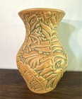 Antique 1920s Weller Pottery Marvo Vase Palm Leaf Frond Relief Art Deco
