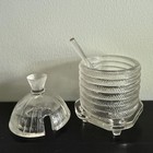 Vintage Le Smith Clear Pressed Glass Beehive Honey Pot With Original Dipper Lid