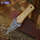 Mini Handmade Damascus Fix Blade Hunting Dagger Boot Knife Double Edged Edc