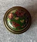 Vintage Brass Fetco Asian Trinket Box Enamel Cloisonn   Lid Hand Made In Taiwan