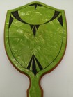 Vintage Vanity Handheld Mirror Bakelite Green Jade   Black Marblized