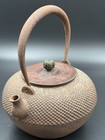 Antique Ryubundo Tetsubin Japanese Cast Iron Kettle Bronze Lid Signed Arare 1400