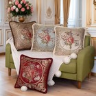 Set Of 2 Vintage Embroidered Throw Pillow Covers 18x18in retro Flowers Red Pi   