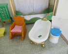 Kidkraft Lot Of Wooden Dollhouse Doll Furniture Stove  Table  Bench Bedroom Bath