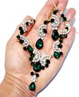 Necklace Earring Set Rhinestone Austrian Crystal Green Pageant Prom Jewelry