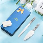 Elegant Wedding Cake Knife   Server Set - 2 Piece Metal Handle With Crystal Deco