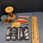 Vintage Sewing Textile Lot Wood Spools Bobbins Presser Feet Attachments Needles