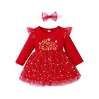 Newborn Baby Girl 2pcs Xmas Outfit Long Sleeve Letter Tulle Tutu Dress Headband