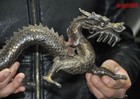 Ancient Chinese Bronze Gilt Fengshui Wealth Lucky Animal Loong Dragon Statue