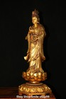 22 8  Tibet Bronze 24k Gold Kwan-yin Guan Yin Boddhisattva Goddess Buddha Statue